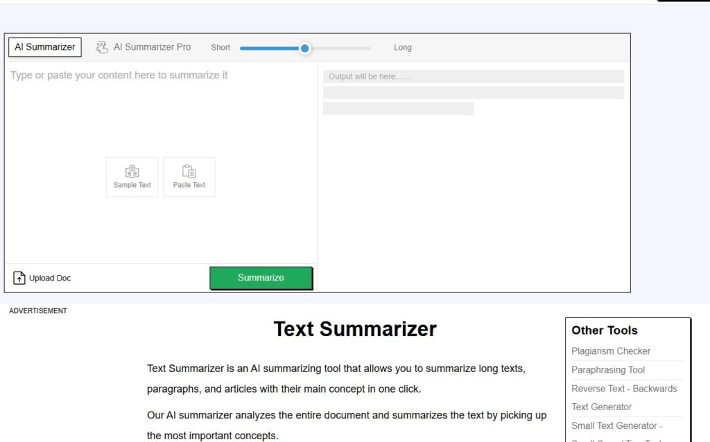 text summarizer ai tool shortner